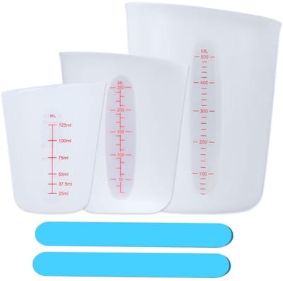 Dailygoods- Maatbeker Set 3 Stuks - Siliconen Maatbeker 125/250/500 ml - Roerstaafjes - BPA-vrij - Duurzaam - Antiaanbaklaag - Mengbeker