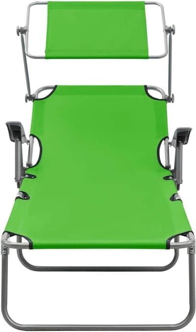 Tuin Loungestoel - Ligstoel Tuin - Ontspannen Buiten - Inklapbaar Met Luifel - 71.5 x 188 x 27 cm - Groen