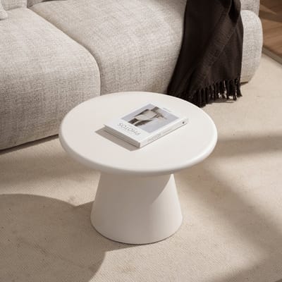 Salontafel Rond Savannah Microcement 60 cm Wit Mahom Industrieel - Kleine tafel van Mangohout & Metaal - Industriële Huiskamertafel