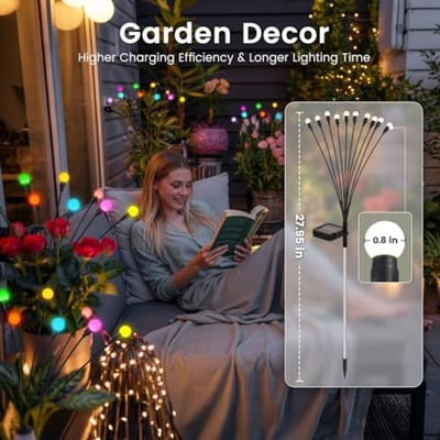 Zonneverlichting Buiten Tuin, 20 LED Vuurvlieg Buitenverlichting Waterdicht, Op Zonne-energie Zwaaiende Verlichting voor Pad, Tuin, Terrasdecoratie (2 Stuks, Kleurrijk)