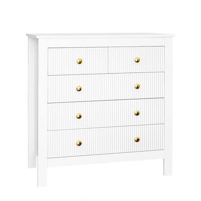 Sideboard Dressoir Opbergkast – met 5 Gestructureerde Laden - Wit