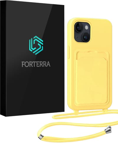 Hoesje Geschikt voor iPhone 13 Pashouder Case Siliconen Hoes Met Koord - Hoes Geschikt voor iPhone 13 Met Telefoonkoord Hoesje Back Cover Met Pasjeshouder - Geel