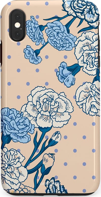 Casetastic hoesje geschikt voor Apple iPhone XS Max - Dubbellaagse bescherming - Anjer elegantie - Fashion Case - Zand Zilver Lichtblauw