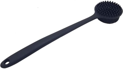 Famanu – Rugscrubber voor reinigen en scrubben, zachte siliconen borstelkop, lange steel voor douchegebruik, zwart