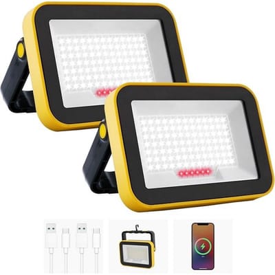 GELLDG 2 Stuks Werfprojectoren - LED Werklampen - 13.2x9.3x4cm - Oplaadbaar met USB - 4000mAh - IP65 Waterdicht - Geschikt voor Camping, Garage en Vissen - Multifunctioneel Outdoor Licht - Kunststof