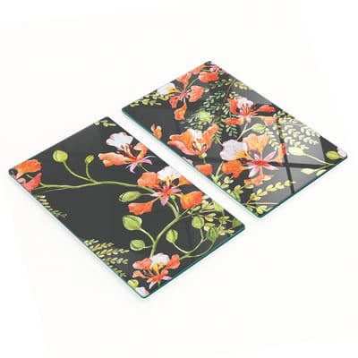 Duurzame en stijlvolle glazen snijplanken met exotisch bloemenpatroon 2x30x52 cm
