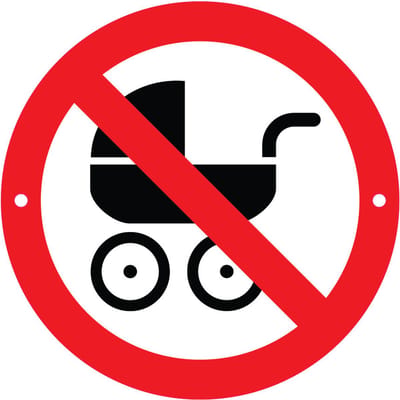 Verbodsbord Verboden voor Kinderwagens - 30cmØ met 2 Boorgaten - op 3mm dik Aluminium