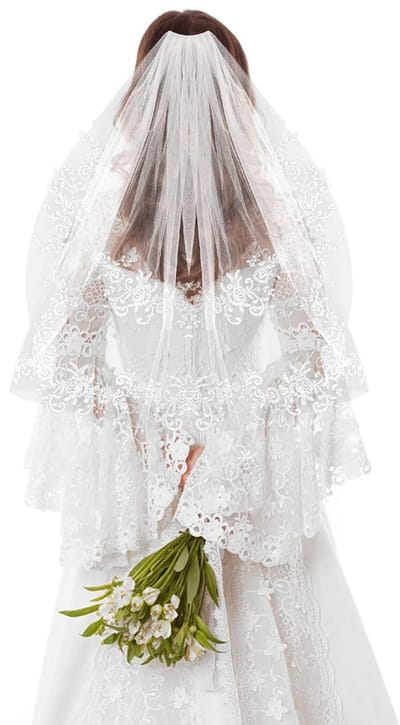 Dailygoods- Bruidssluier 2 Lagen - Korte Sluier - Tule - Kanten Applicaties - Met Kam - Wit - Elegante Afwerking - Trouwsluier