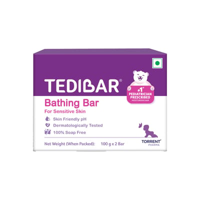 Tedibar Hydraterende Baby Badzeep 100x2g (Verpakking van 1) 100% Zeepvrij Nee. 1* door kinderarts voorgeschreven hydraterende zeep - Van Torrent Pharma purple