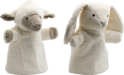 Cute since 1999 - Handpop bundel - konijn handpoppen - Lammetje handpoppen - Ecru & Crème - 20cm