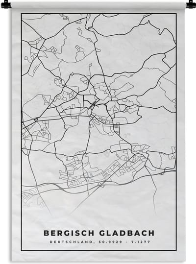Wandkleed - Wanddoek - Kaart - Bergisch Gladbach - Stadskaart - Plattegrond - 120x180 cm - Wandtapijt
