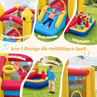 Dailygoods Opblaasbare springkasteel voor kinderen met glijbaan & 480W blower & oceanballen & ringgooien