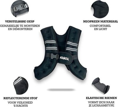 KRAKEN Running Gewichtsvest 5 KG (10 LBS) - Neopreen Hardloop Trainingsvest met Reflecterende Veiligheidsstreep en Telefoonzak - Verstelbare Riem - Slijtvast met Versterkte Stiksels - Krachttraining, Hardlopen en Spieropbouw - Mannen en Vrouwen