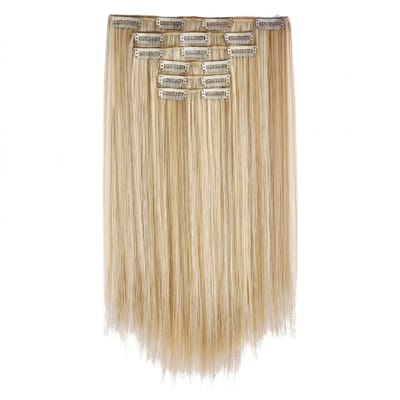 Blond haar extensions dames clip in stijl lang steil haarstuk lichtblond kleur 6PS-24H613 natuurlijke look haar verlenging volumineus synthetisch haar extensions set