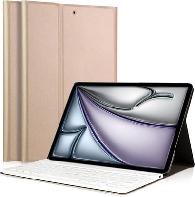 Hoes met toetsenbord geschikt voor iPad Air 11 inch 2024 - Keyboard Book Case Cover Hoesje Goud