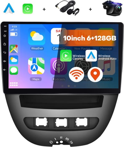 Boscer 2 Din Autoradio - Geschikt voor Toyota Aygo, Peugeot 107 & Citroën C1 (2005-2014) - Draadloos Apple CarPlay & Android Auto - 6+128GB - 10.1 Inch HD Touchscreen - GPS - WiFi, Bluetooth & USB - Achteruitrijcamera & Microfoon