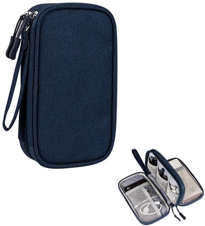 Kabelorganizer - Kabel Organizer Tas - Reisopbergtas -Dubbellaags ontwerp - Water- en stofdicht - 19*11*6 cm - Geschikt voor koptelefoons, powerbanks, USB-harde schijven, SD-kaarten - Donkerblauw