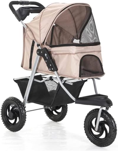 Huisdieren Wandelwagen - Dierenbuggy Kat Hond - Comfortabel Reizen - Afneembare Wieg - 3 Wielen - Kaki