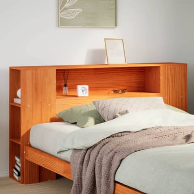 vidaXL - Hoofdbord - met - opbergruimte - 135 - cm - massief - grenenhout - wasbruin