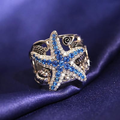 Bagues Étoiles de Mer en Saphir Élégantes Personnalité pour Femmes Argent Véritable Bijoux Bague de Banquet Fête 6 blue