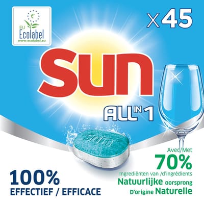 Sun All-in One - Ecolabel - Vaatwastabletten - 45 Tabletten - 1 stuk