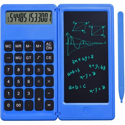 Opvouwbare rekenmachine en 6 inch LCD-schrijftablet Digitaal tekenblok 12-cijferig display met stylus blauw