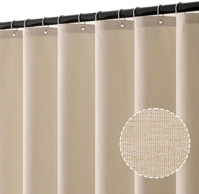 MIULEE Linnen douchegordijn van 180 x 210 cm, lichtbeige, waterdicht, luxueus douchegordijn in polyester, voor hotel, van wasbare stof, antischimmel, met 12 douchegordijnringen