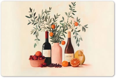 Placemats 45x30 cm - Placemat kunststof - 1 stuk - Wijnflessen - Takken - Sinaasappels - Borden onderleggers - Decoratie voor op tafel - Keuken tafeldecoratie accessoires - Vinyl onderlegger - Tafelversiering