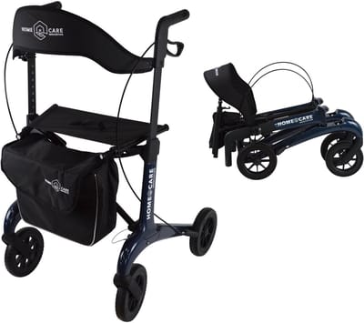 Homecare Ultra lichtgewicht Carbon Rollator - Slechts 5,8 kg - Dubbel opvouwbaar - met Reistas - tot 150 kg - Blauw