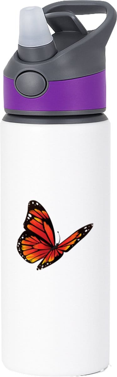 Hacebo® - Vlinders waterfles met rietje paars - Vlinder - Dieren liefhebbers - Insecten - dieren - vlindertuin - water fles - 650ML