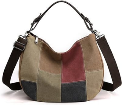 N3 Collecties Patchwork Canvas Schoudertas Designer Handtas Dames met grote capaciteit-Bruin