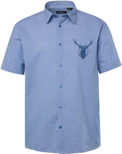 Men Plus - Heren - Klederdracht overhemd korte mouwen vichyruiten kentkraag - Asblauw - Maat 3XL