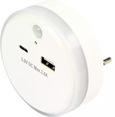 Benson Nachtlamp met USB-A/C, dag/nacht- en bewegingssensor, 3 modi, 17W, warm wit licht