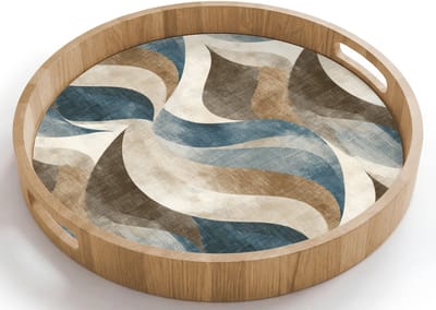 Dienblad rond 40x40 cm - Schootdienblad hout - Abstract - Golven - Kleurrijk - Borrelplank rechthoek - Plateau houten dienbladen