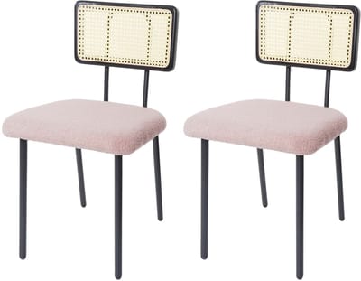 Set van 2 eetkamerstoelen MCW-K88, armstoel stoel, hout poly-rattan metaal bouclé ~ stof/textiel roze