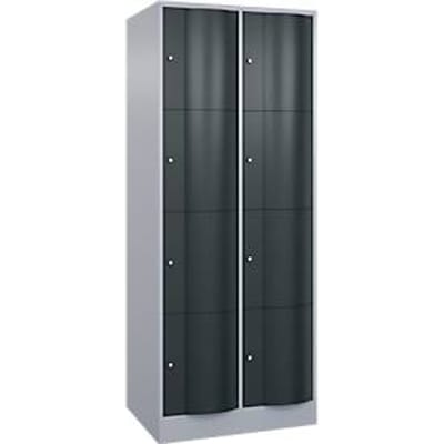 C+P Resisto lockerkast, 2 vakken, 8 vakken, B 772 x D 640 x H 1950 mm, blank aluminium/antraciet grijs