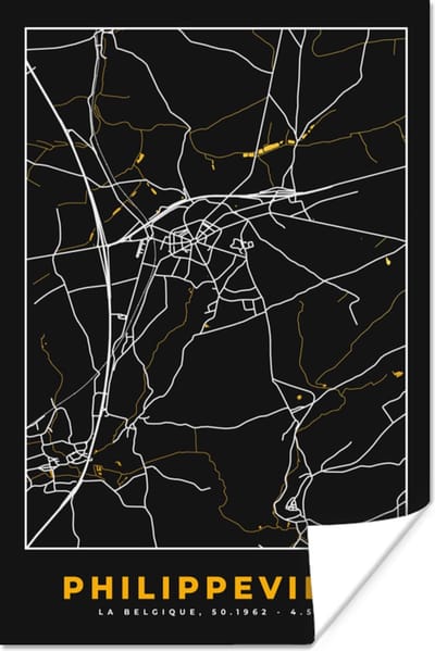 Poster Philippeville - Stadskaart - Plattegrond - Goud - Kaart - 120x180 cm XXL