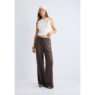Stradivarius Rechte broek met linnenlook  Bruin XL