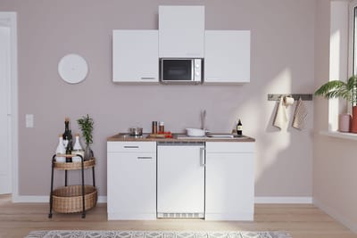 Goedkope keuken 150  cm - complete kleine keuken met apparatuur Luis - Wit/Wit - keramische kookplaat  - koelkast        - magnetron - mini keuken - compacte keuken - keukenblok met apparatuur