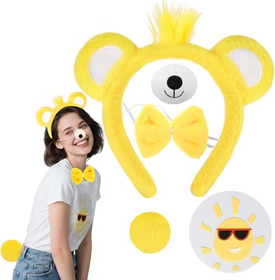 Berenkostuum Accessoires voor Kinderen en Volwassenen, Berenoren, Hoofdband, Staart, Neus en Strik, Dierenkostuum voor Carnaval en Halloween