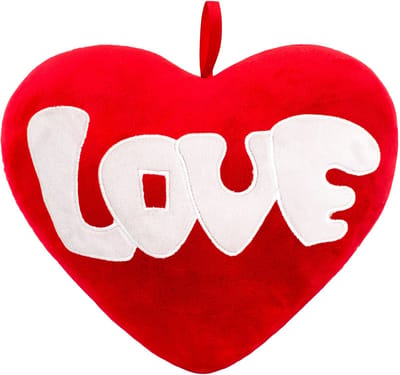 Brubaker Pluche kussen in hartvorm - Love - rood 32 cm - hartkussen geborduurd - Cadeau - Valentijn