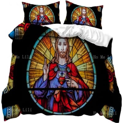 3D Jezus Dekbedovertrek Christelijk Heilig Jezus Beddengoedset God Zegen U Zacht Dekbedovertrekset King Queen Maat Voor Volwassenen Vrouwen Mannen 70x133cm 2pcs