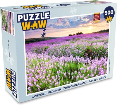 Puzzel Lavendel - Bloemen - Zonsondergang - Paars - Weide - Legpuzzel - Puzzel 500 stukjes