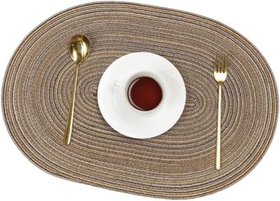 Set van 6 Ovalen Geweven Placemat, Wasbaar, Antislip, 50 x 35 cm, Warmtebestendig, Eettafel Decoratie, Keuken en Restaurant Gebruik, Bruin