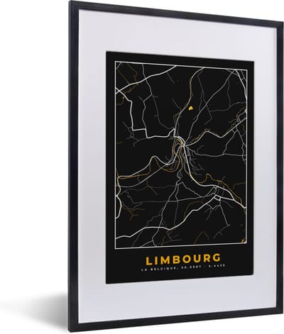 Fotolijst incl. Poster - Limburg - Kaart - Goud - Stadskaart - Plattegrond - 30x40 cm - Posterlijst