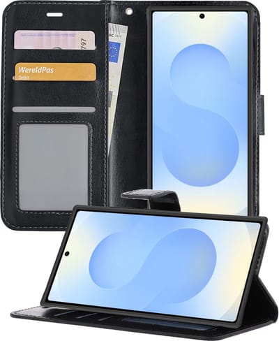 Hoesje - Geschikt voor Samsung Galaxy S25 Ultra - Luxe Bookcase - Walletcase Hoes - Portemonnee - Cover - Telefoonhoes - Zwart