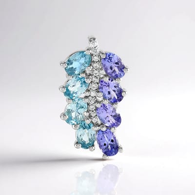 Cavill - Zilveren hanger - 925 Sterling Zilver met 4 Ovale Tanzaniet 1,729 ct en 4 Ratanakiri Zirkonen 2,692 ct - Luxe Paarse Blauwe Edelsteen Hanger