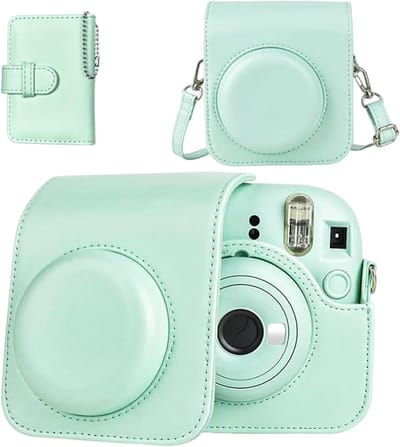 Camera Case en Foto Album Set voor Fuji Instax Mini 12, Beschermende PU Leren Tas met Verstelbare Schouderband en 32 Compartimenten voor Foto's, Perfect Cadeau voor Fotografen