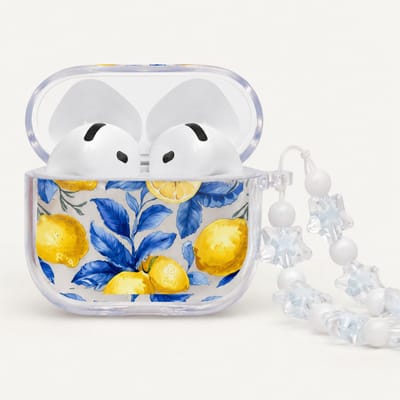 Enluxe Case geschikt voor Airpods 4 - Citroenen Print - Hardcase met Kralenkoord, Schokbestendig - Hoesje