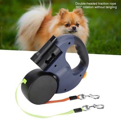Dailygoody - Rollijn - Dubbele intrekbare hondenriem - Flexibel met LED-licht - Donkergrijs - Geschikt voor medium en grote honden - Voor buitengebruik